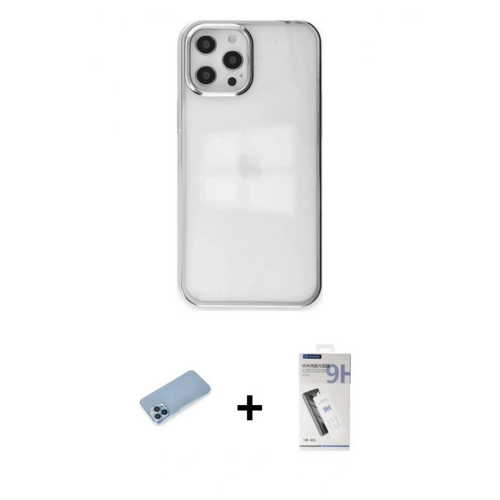 MARSİLYAN™- iPhone 12 Pro Max Kılıf Doruk Doku Prime - Şeffaf Uv Polymer Nano Ekran Koruyucu + Mavi Shine Kamera Lens Koruma Cam