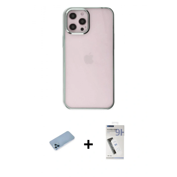 MARSİLYAN™- iPhone 12 Pro Max Kılıf Doruk Doku Prime - Şeffaf Uv Polymer Nano Ekran Koruyucu + Mavi Shine Kamera Lens Koruma Cam