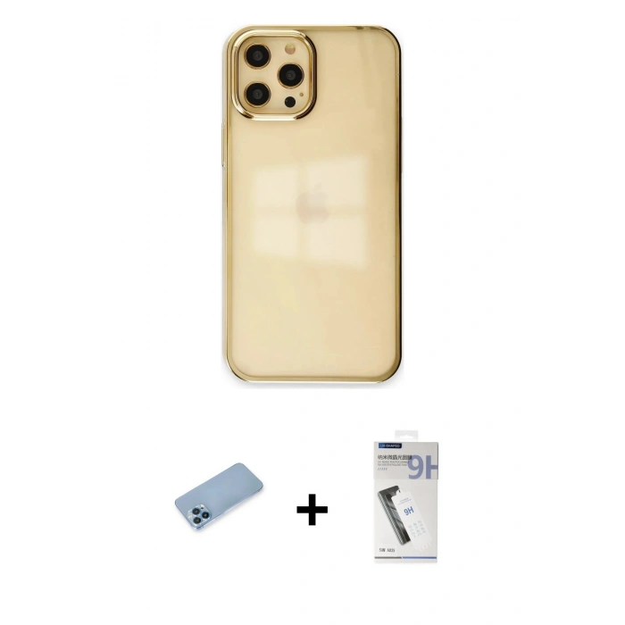 MARSİLYAN™- iPhone 12 Pro Max Kılıf Doruk Doku Prime - Şeffaf Uv Polymer Nano Ekran Koruyucu + Mavi Shine Kamera Lens Koruma Cam