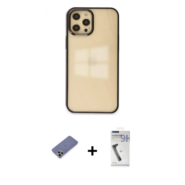 MARSİLYAN™- iPhone 12 Pro Max Kılıf Doruk Doku Prime - Şeffaf Uv Polymer Nano Ekran Koruyucu + Metal Kamera Lens Koruma Cam - GD