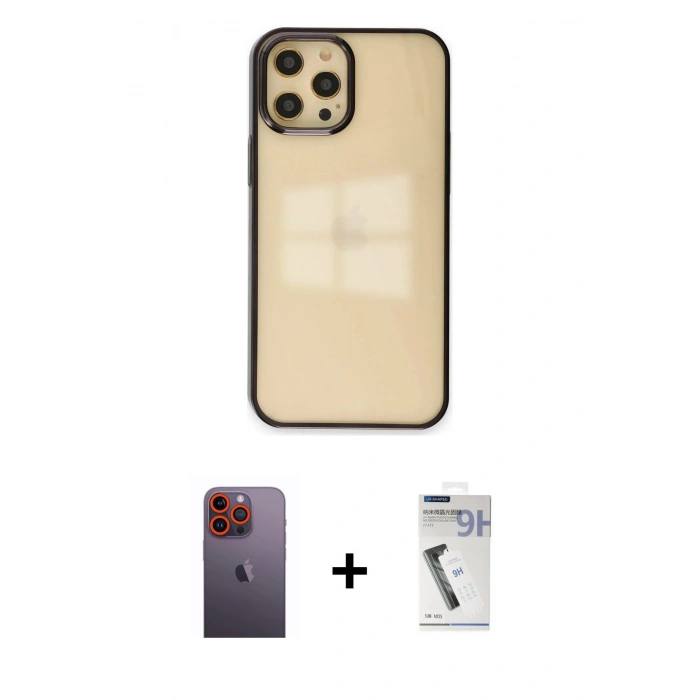 MARSİLYAN™- iPhone 12 Pro Max Kılıf Doruk Doku Prime - Şeffaf Uv Polymer Nano Ekran Koruyucu + Neon Fosforlu Kamera Lens - TU