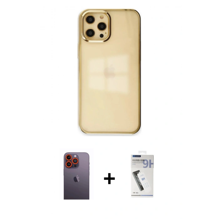 MARSİLYAN™- iPhone 12 Pro Max Kılıf Doruk Doku Prime - Şeffaf Uv Polymer Nano Ekran Koruyucu + Neon Fosforlu Kamera Lens - TU