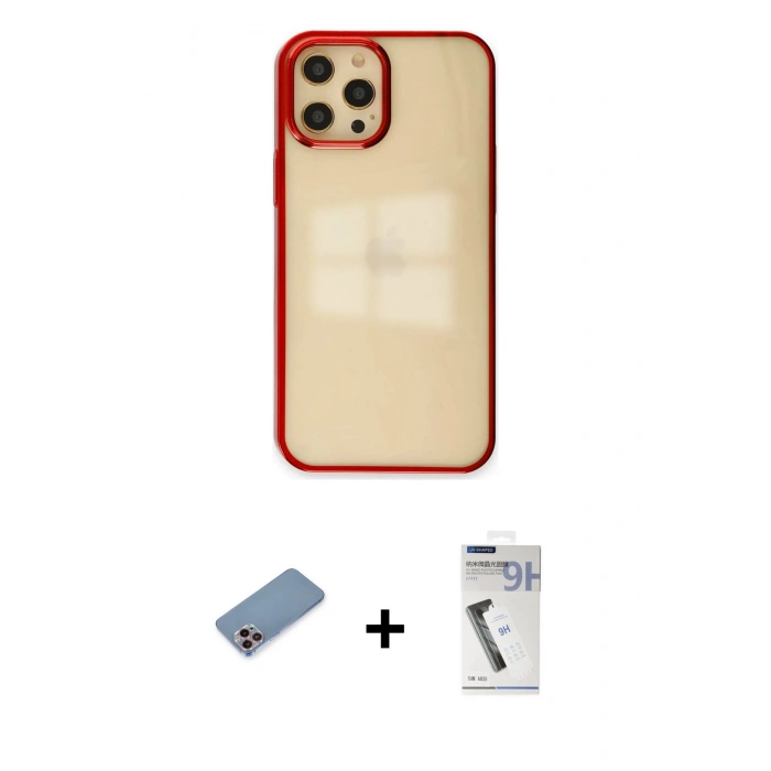 MARSİLYAN™- iPhone 12 Pro Max Kılıf Doruk Doku Prime - Şeffaf Uv Polymer Nano Ekran Koruyucu + Shine Kamera Lens Koruma Cam - PE