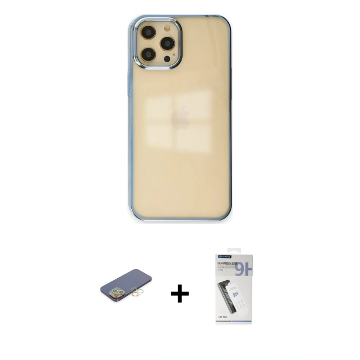 MARSİLYAN™- iPhone 12 Pro Max Kılıf Doruk Doku Prime - Şeffaf Uv Polymer Nano Ekran Koruyucu + Renkli Kamera Lens Koruma Cam - SI