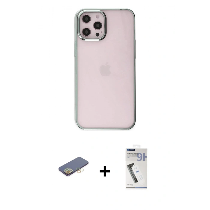 MARSİLYAN™- iPhone 12 Pro Max Kılıf Doruk Doku Prime - Şeffaf Uv Polymer Nano Ekran Koruyucu + Renkli Kamera Lens Koruma Cam - SI