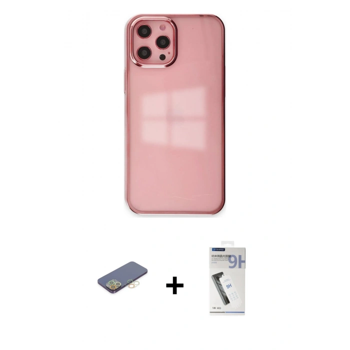 MARSİLYAN™- iPhone 12 Pro Max Kılıf Doruk Doku Prime - Şeffaf Uv Polymer Nano Ekran Koruyucu + Renkli Kamera Lens Koruma Cam - SI