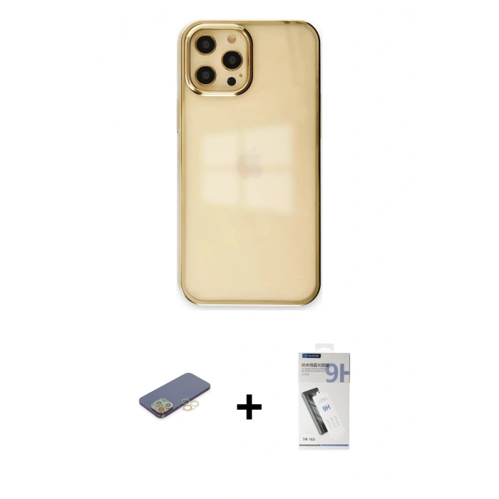 MARSİLYAN™- iPhone 12 Pro Max Kılıf Doruk Doku Prime - Şeffaf Uv Polymer Nano Ekran Koruyucu + Renkli Kamera Lens Koruma Cam - SI