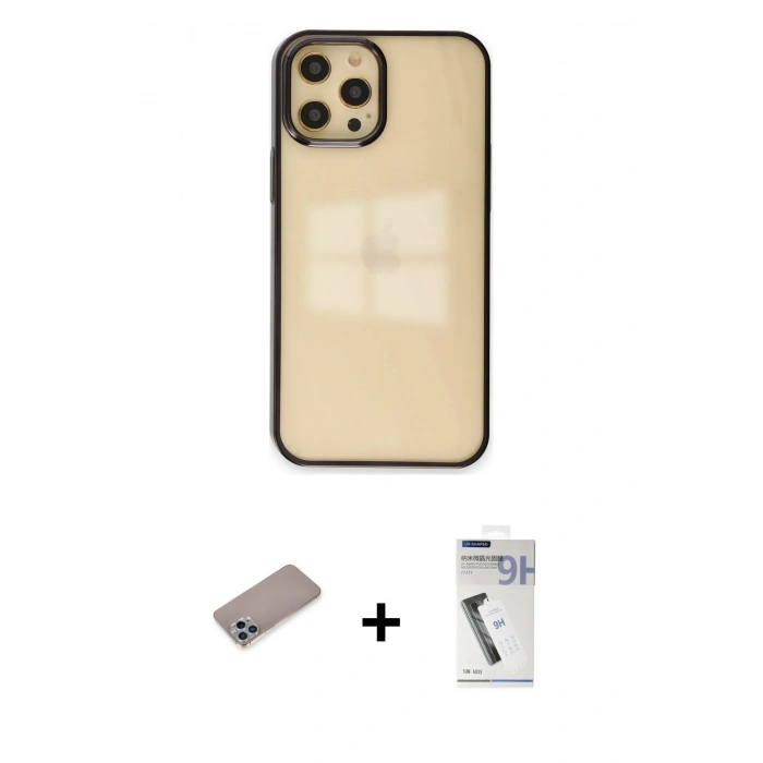 MARSİLYAN™- iPhone 12 Pro Max Kılıf Doruk Doku Prime - Şeffaf Uv Polymer Nano Ekran Koruyucu + Shine Kamera Lens Koruma Cam - SABE