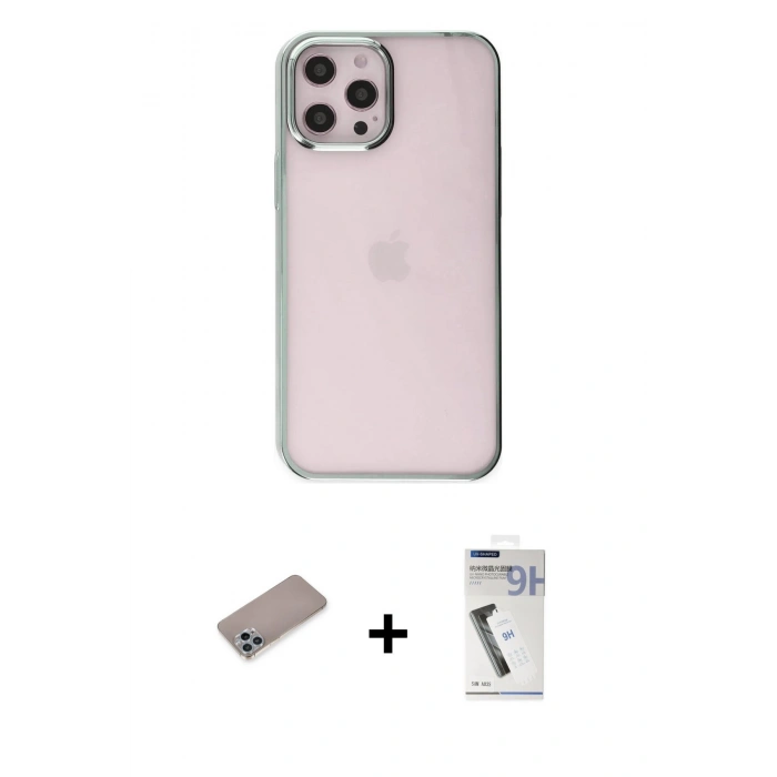 MARSİLYAN™- iPhone 12 Pro Max Kılıf Doruk Doku Prime - Şeffaf Uv Polymer Nano Ekran Koruyucu + Shine Kamera Lens Koruma Cam - SABE