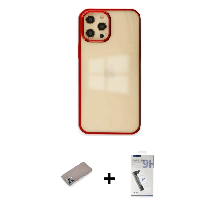 MARSİLYAN™- iPhone 12 Pro Max Kılıf Doruk Doku Prime - Şeffaf Uv Polymer Nano Ekran Koruyucu + Shine Kamera Lens Koruma Cam - SABE