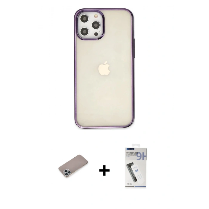 MARSİLYAN™- iPhone 12 Pro Max Kılıf Doruk Doku Prime - Şeffaf Uv Polymer Nano Ekran Koruyucu + Shine Kamera Lens Koruma Cam - SABE