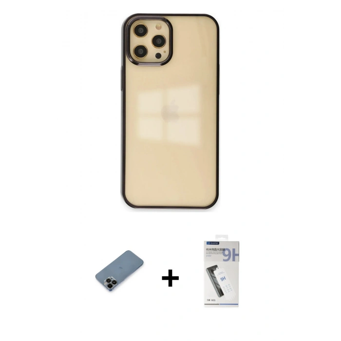 MARSİLYAN™- iPhone 12 Pro Max Kılıf Doruk Doku Prime - Şeffaf Uv Polymer Nano Ekran Koruyucu + Shine Kamera Lens Koruma Cam - SH