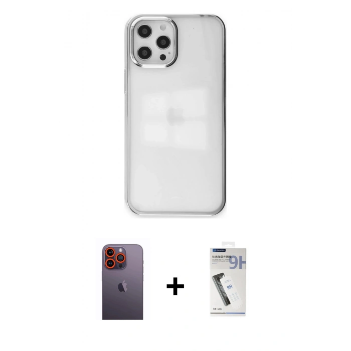 MARSİLYAN™- iPhone 12 Pro Max Kılıf Doruk Doku Prime - Şeffaf Uv Polymer Nano Ekran Koruyucu + Neon Fosforlu Kamera Lens - TU