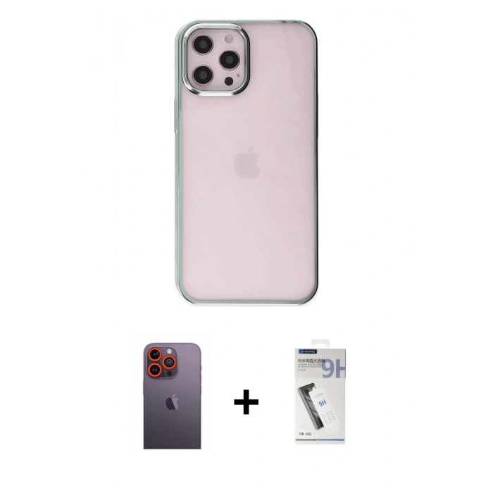 MARSİLYAN™- iPhone 12 Pro Max Kılıf Doruk Doku Prime - Şeffaf Uv Polymer Nano Ekran Koruyucu + Neon Fosforlu Kamera Lens - TU