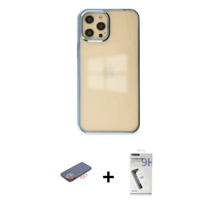 MARSİLYAN™- iPhone 12 Pro Max Kılıf Doruk Doku Prime - Şeffaf Uv Polymer Nano Ekran Koruyucu + Turuncu Renkli Kamera Lens Koruma Cam