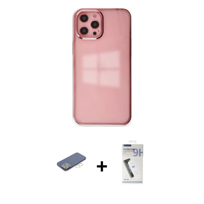 MARSİLYAN™- iPhone 12 Pro Max Kılıf Doruk Doku Prime - Şeffaf Uv Polymer Nano Ekran Koruyucu + Yeşil Renkli Kamera Lens Koruma Cam