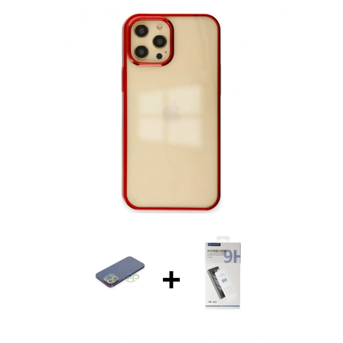 MARSİLYAN™- iPhone 12 Pro Max Kılıf Doruk Doku Prime - Şeffaf Uv Polymer Nano Ekran Koruyucu + Yeşil Renkli Kamera Lens Koruma Cam