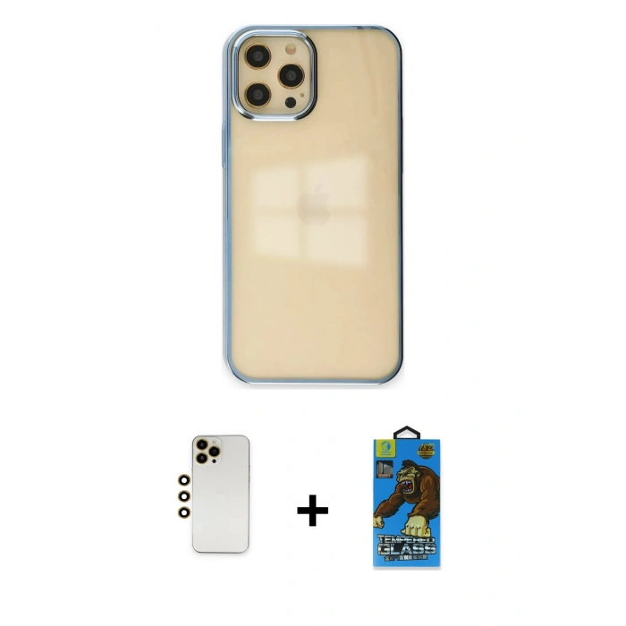 MARSİLYAN™- iPhone 12 Pro Max Kılıf Doruk Doku Prime - Siyah 18D Cam Ekran Koruyucu + Shine Kamera Lens - GD
