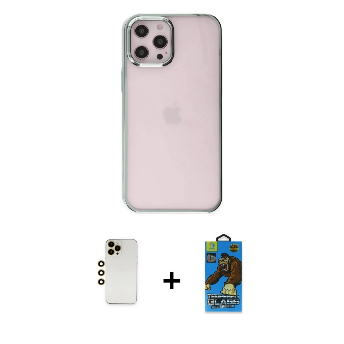 MARSİLYAN™- iPhone 12 Pro Max Kılıf Doruk Doku Prime - Siyah 18D Cam Ekran Koruyucu + Shine Kamera Lens - GD