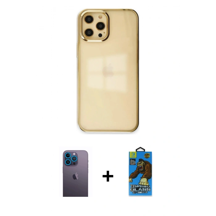 MARSİLYAN™- iPhone 12 Pro Max Kılıf Doruk Doku Prime - Siyah 18D Cam Ekran Koruyucu + Neon Fosforlu Kamera Lens - MI