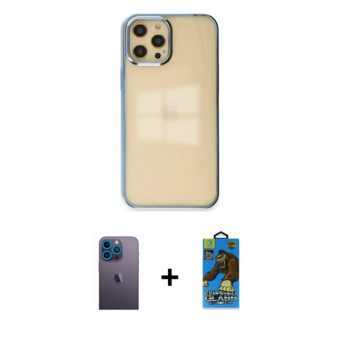 MARSİLYAN™- iPhone 12 Pro Max Kılıf Doruk Doku Prime - Siyah 18D Cam Ekran Koruyucu + Neon Fosforlu Kamera Lens - MI