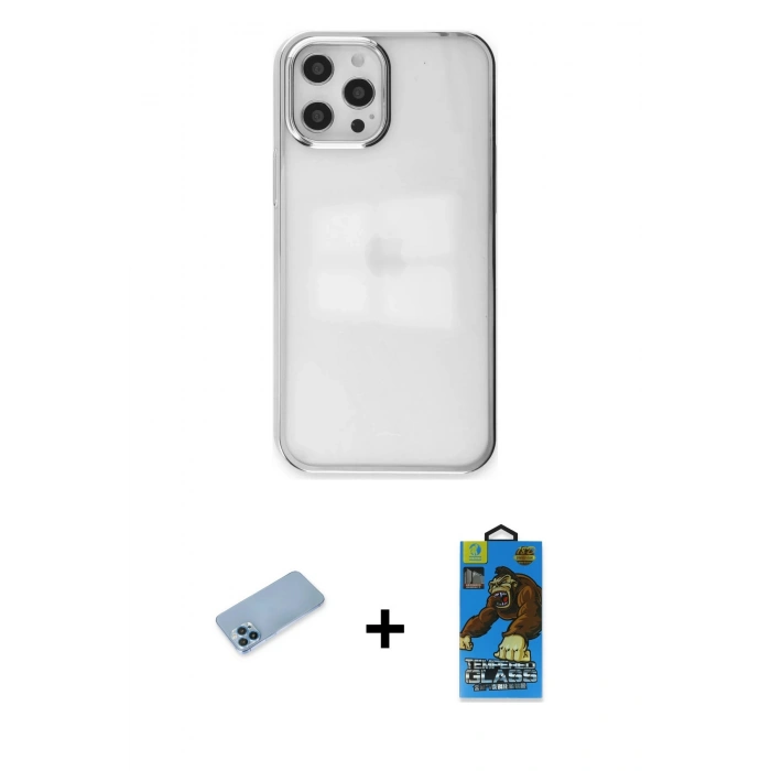 MARSİLYAN™- iPhone 12 Pro Max Kılıf Doruk Doku Prime - Siyah 18D Cam Ekran Koruyucu + Shine Kamera Lens Koruma Cam - MI