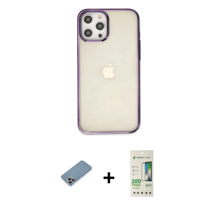 MARSİLYAN™- iPhone 12 Pro Max Kılıf Doruk Doku Prime - Siyah 20D Premium Cam Ekran Koruyucu + Shine Kamera Lens Koruma Cam - GI