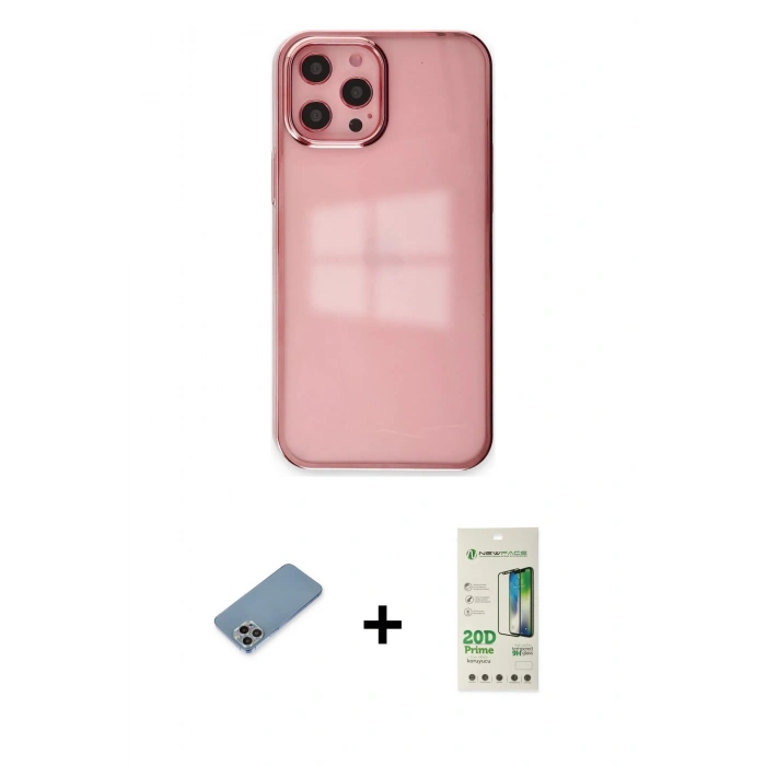 MARSİLYAN™- iPhone 12 Pro Max Kılıf Doruk Doku Prime - Siyah 20D Premium Cam Ekran Koruyucu + Shine Kamera Lens Koruma Cam - GI