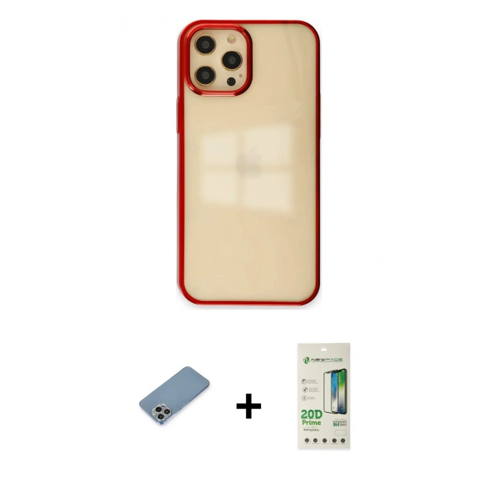 MARSİLYAN™- iPhone 12 Pro Max Kılıf Doruk Doku Prime - Siyah 20D Premium Cam Ekran Koruyucu + Shine Kamera Lens Koruma Cam - GI