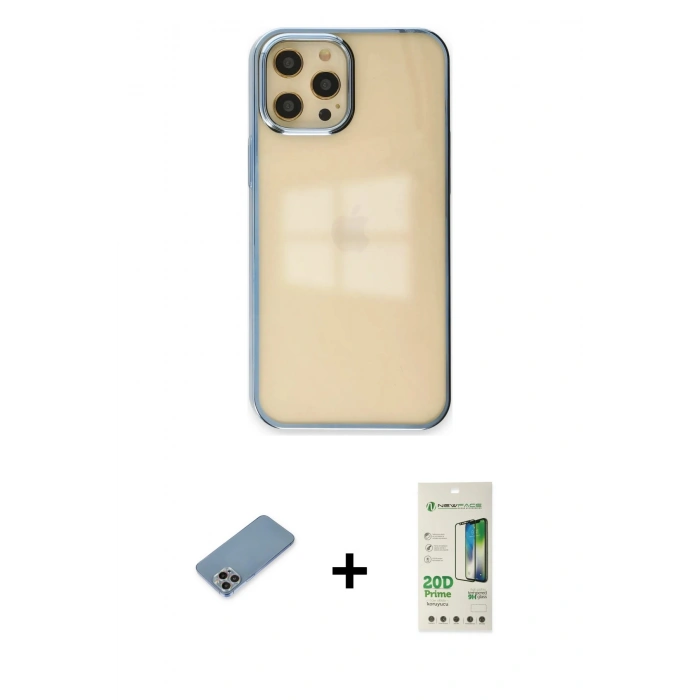MARSİLYAN™- iPhone 12 Pro Max Kılıf Doruk Doku Prime - Siyah 20D Premium Cam Ekran Koruyucu + Shine Kamera Lens Koruma Cam - GI