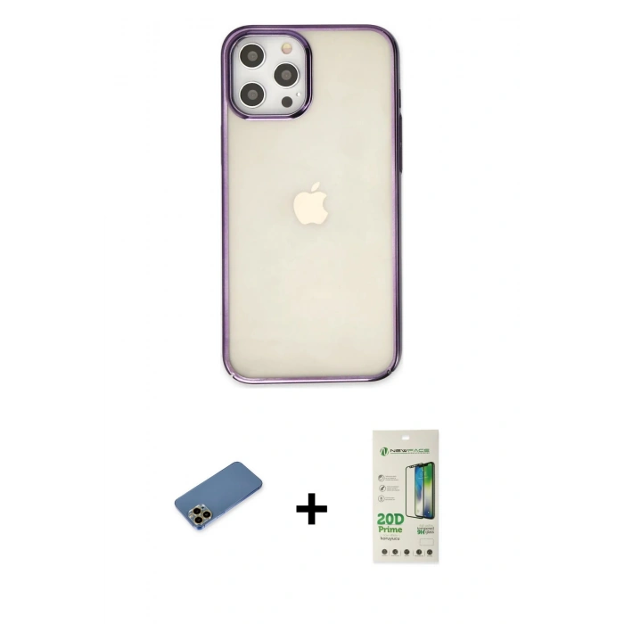 MARSİLYAN™- iPhone 12 Pro Max Kılıf Doruk Doku Prime - Siyah 20D Premium Cam Ekran Koruyucu + Shine Kamera Lens Koruma Cam - GD