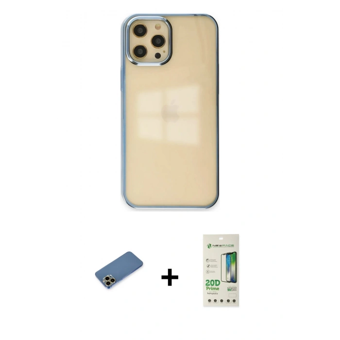 MARSİLYAN™- iPhone 12 Pro Max Kılıf Doruk Doku Prime - Siyah 20D Premium Cam Ekran Koruyucu + Shine Kamera Lens Koruma Cam - GD