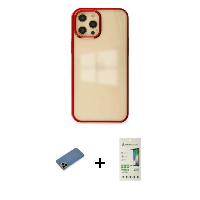 MARSİLYAN™- iPhone 12 Pro Max Kılıf Doruk Doku Prime - Siyah 20D Premium Cam Ekran Koruyucu + Shine Kamera Lens Koruma Cam - GD
