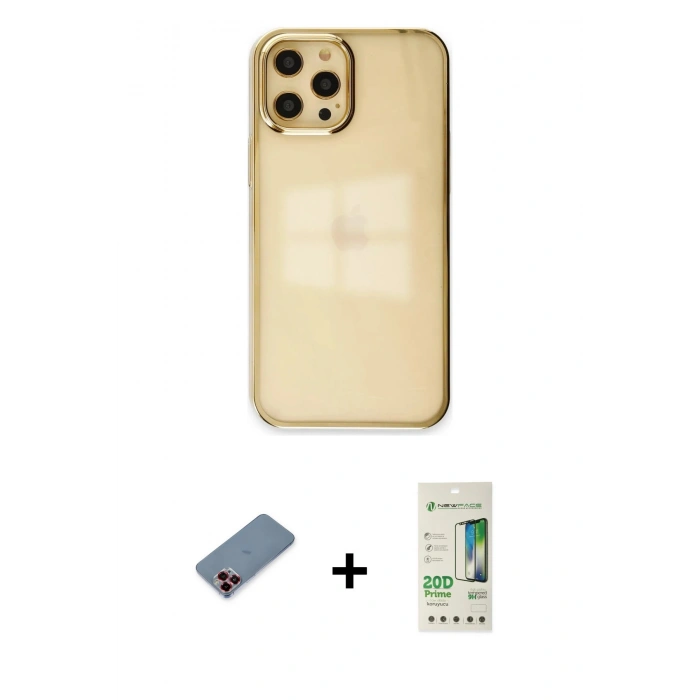 MARSİLYAN™- iPhone 12 Pro Max Kılıf Doruk Doku Prime - Siyah 20D Premium Cam Ekran Koruyucu + Metal Kamera Lens Koruma Cam - KI