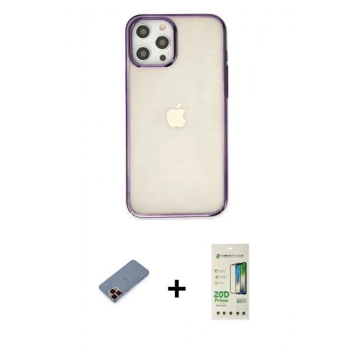 MARSİLYAN™- iPhone 12 Pro Max Kılıf Doruk Doku Prime - Siyah 20D Premium Cam Ekran Koruyucu + Metal Kamera Lens Koruma Cam - KI