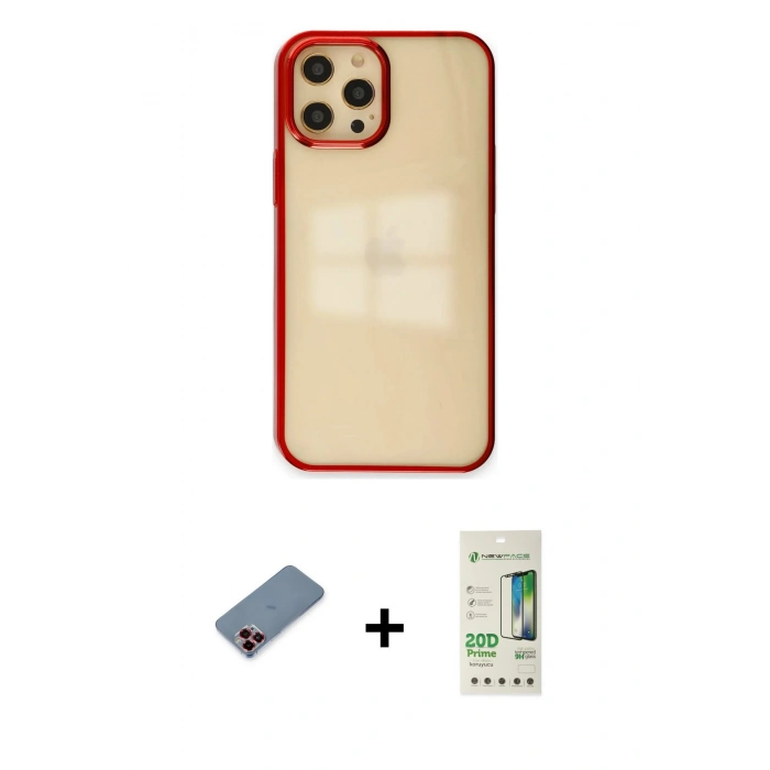MARSİLYAN™- iPhone 12 Pro Max Kılıf Doruk Doku Prime - Siyah 20D Premium Cam Ekran Koruyucu + Metal Kamera Lens Koruma Cam - KI