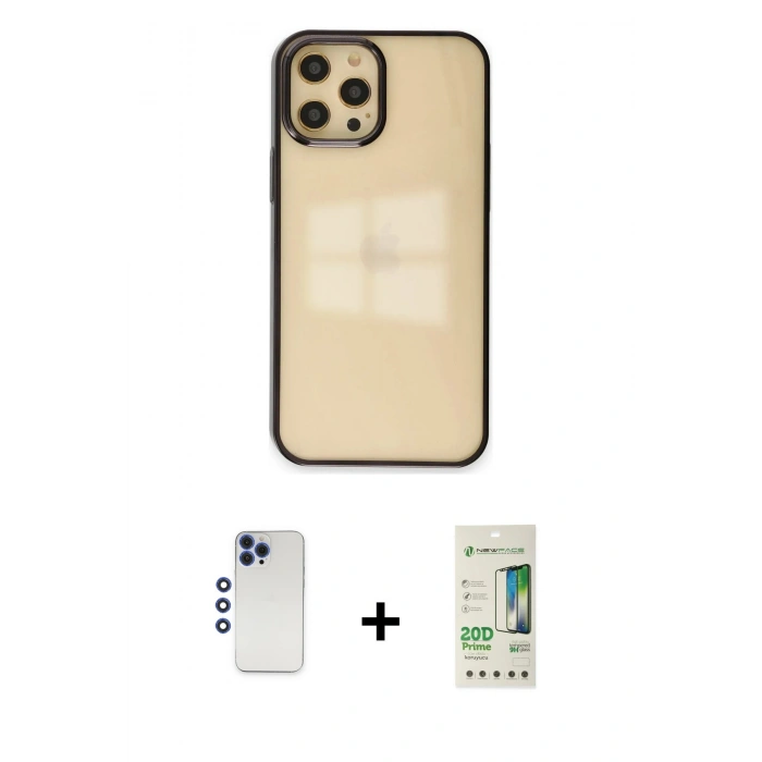 MARSİLYAN™- iPhone 12 Pro Max Kılıf Doruk Doku Prime - Siyah 20D Premium Cam Ekran Koruyucu + Shine Kamera Lens - LT