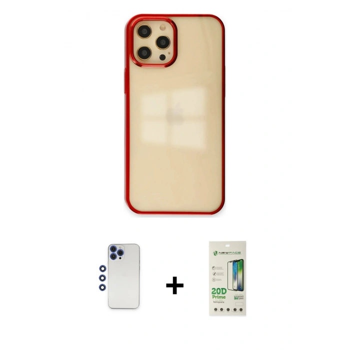 MARSİLYAN™- iPhone 12 Pro Max Kılıf Doruk Doku Prime - Siyah 20D Premium Cam Ekran Koruyucu + Shine Kamera Lens - LT
