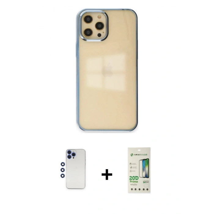 MARSİLYAN™- iPhone 12 Pro Max Kılıf Doruk Doku Prime - Siyah 20D Premium Cam Ekran Koruyucu + Shine Kamera Lens - LT