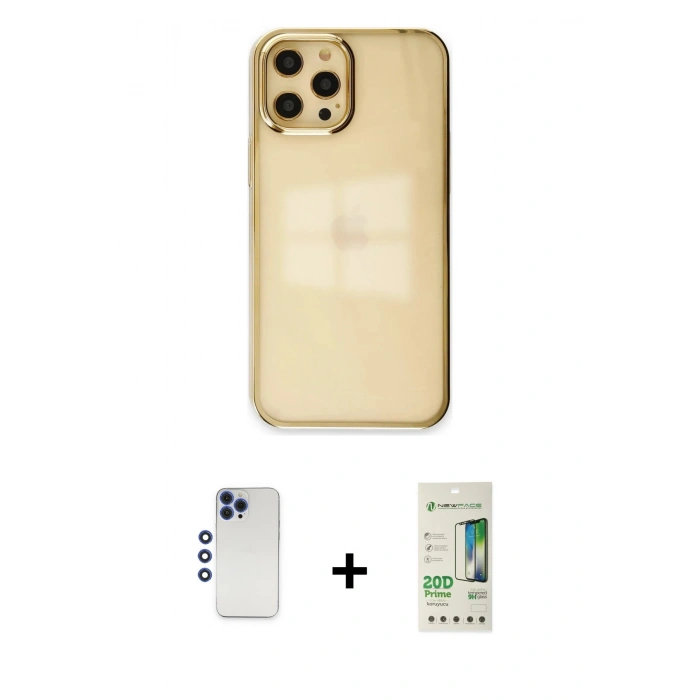 MARSİLYAN™- iPhone 12 Pro Max Kılıf Doruk Doku Prime - Siyah 20D Premium Cam Ekran Koruyucu + Shine Kamera Lens - LT