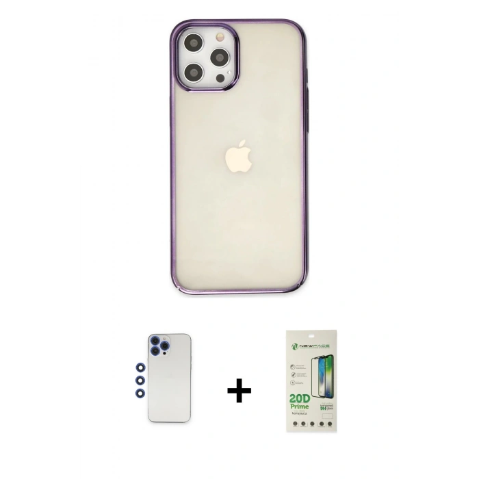 MARSİLYAN™- iPhone 12 Pro Max Kılıf Doruk Doku Prime - Siyah 20D Premium Cam Ekran Koruyucu + Shine Kamera Lens - LT