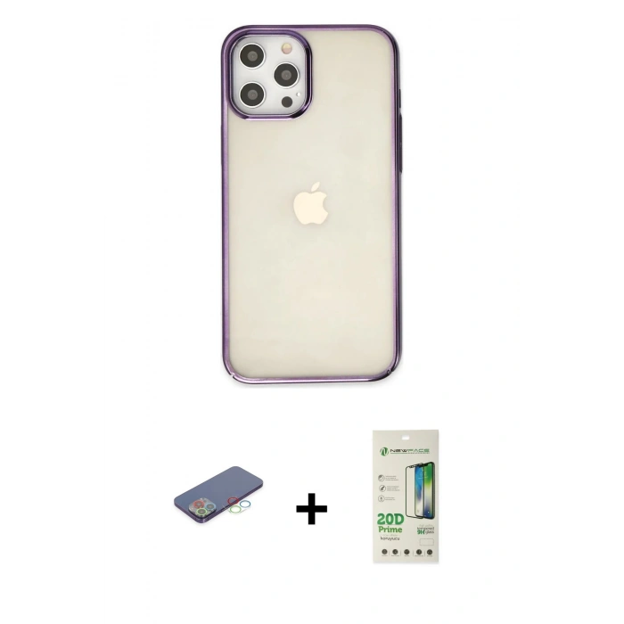 MARSİLYAN™- iPhone 12 Pro Max Kılıf Doruk Doku Prime - Siyah 20D Premium Cam Ekran Koruyucu + Renkli Kamera Lens Koruma Cam - MI