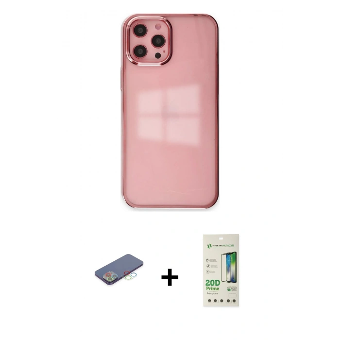 MARSİLYAN™- iPhone 12 Pro Max Kılıf Doruk Doku Prime - Siyah 20D Premium Cam Ekran Koruyucu + Renkli Kamera Lens Koruma Cam - MI