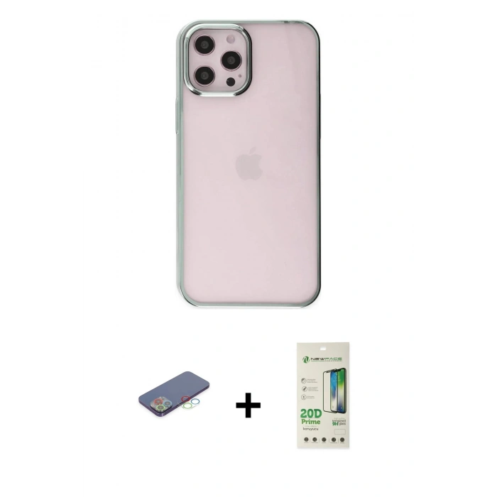 MARSİLYAN™- iPhone 12 Pro Max Kılıf Doruk Doku Prime - Siyah 20D Premium Cam Ekran Koruyucu + Renkli Kamera Lens Koruma Cam - MI