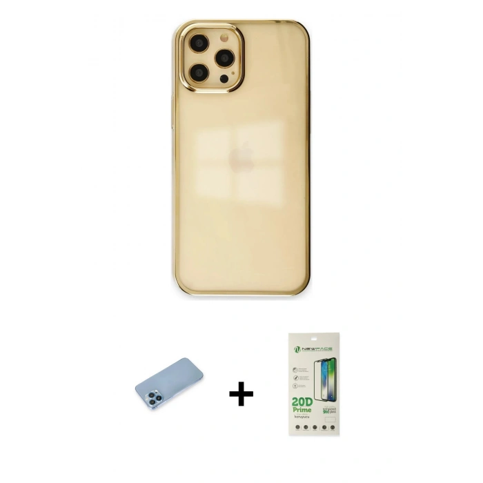 MARSİLYAN™- iPhone 12 Pro Max Kılıf Doruk Doku Prime - Siyah 20D Premium Cam Ekran Koruyucu + Shine Kamera Lens Koruma Cam - MI