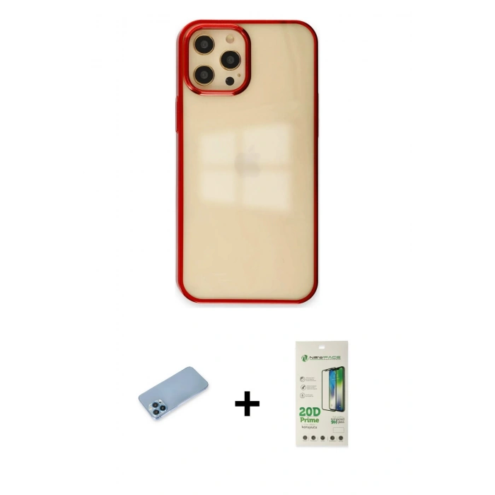 MARSİLYAN™- iPhone 12 Pro Max Kılıf Doruk Doku Prime - Siyah 20D Premium Cam Ekran Koruyucu + Shine Kamera Lens Koruma Cam - MI