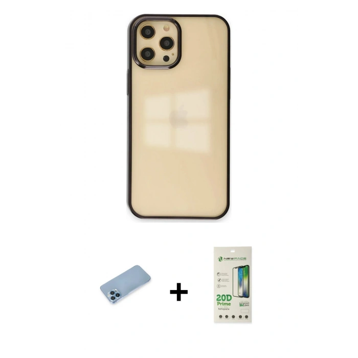 MARSİLYAN™- iPhone 12 Pro Max Kılıf Doruk Doku Prime - Siyah 20D Premium Cam Ekran Koruyucu + Shine Kamera Lens Koruma Cam - MI