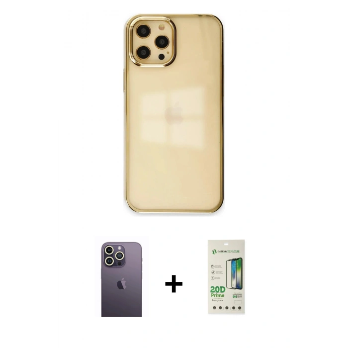 MARSİLYAN™- iPhone 12 Pro Max Kılıf Doruk Doku Prime - Siyah 20D Premium Cam Ekran Koruyucu + Neon Fosforlu Kamera Lens - BZ