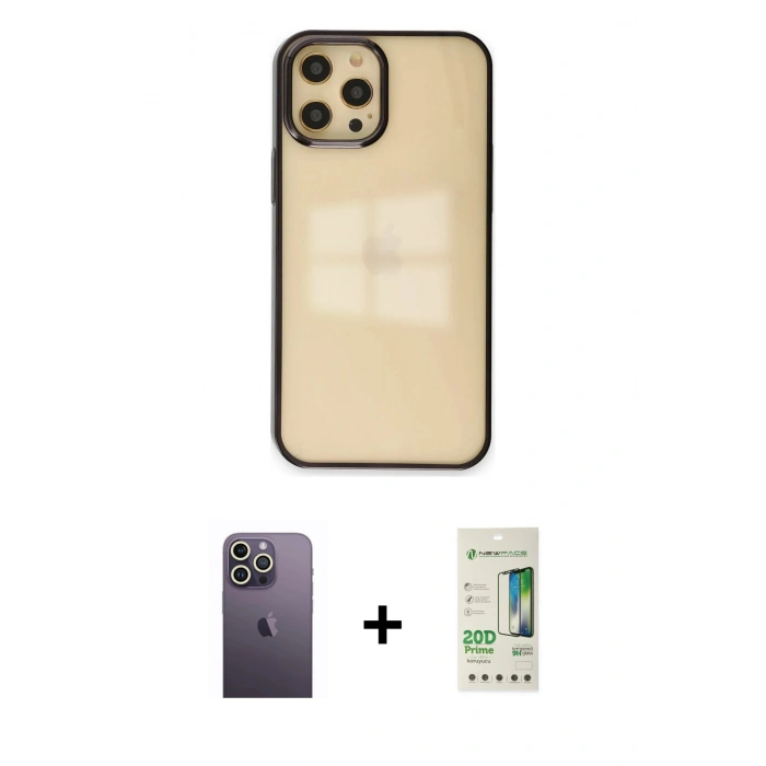 MARSİLYAN™- iPhone 12 Pro Max Kılıf Doruk Doku Prime - Siyah 20D Premium Cam Ekran Koruyucu + Neon Fosforlu Kamera Lens - BZ