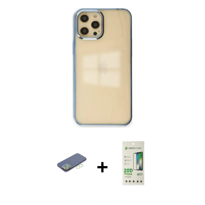 MARSİLYAN™- iPhone 12 Pro Max Kılıf Doruk Doku Prime - Siyah 20D Premium Cam Ekran Koruyucu + Renkli Kamera Lens Koruma Cam - YL